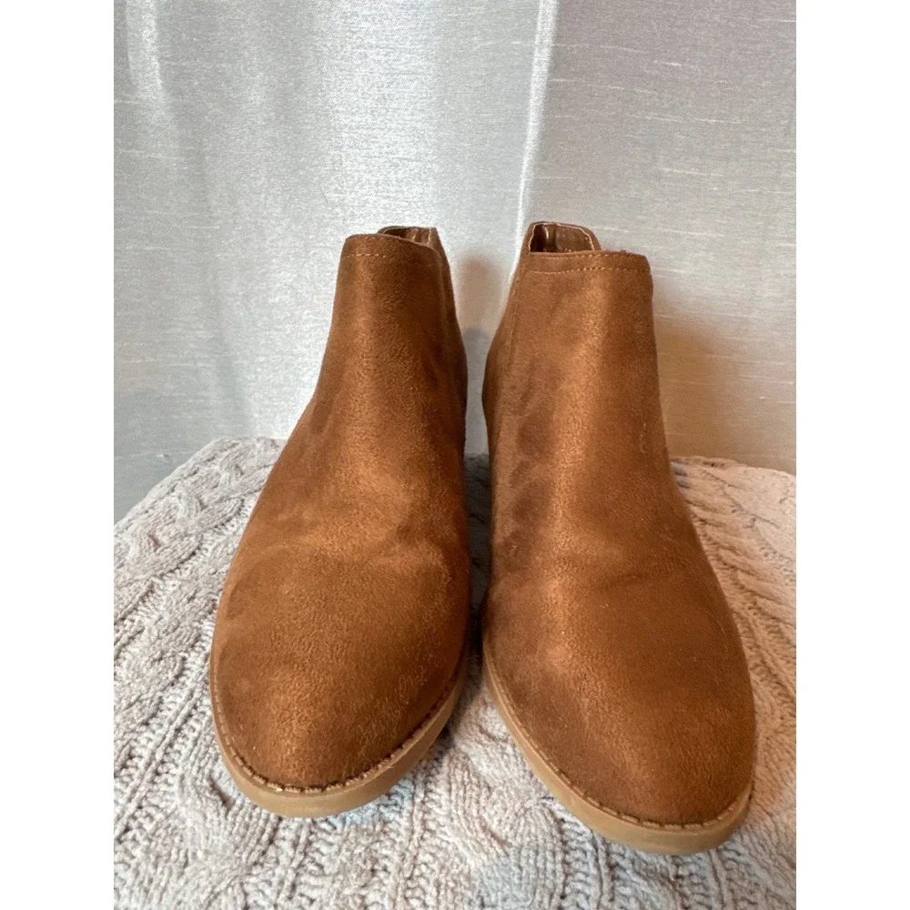 Kids Brown Suede Ankle Boots Side Zip‎ Western Style Size 4